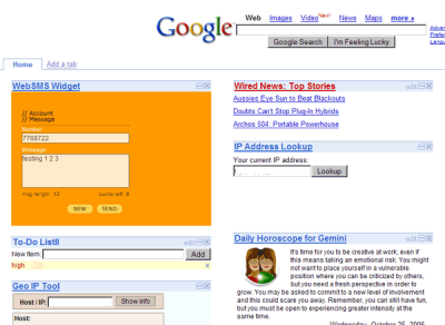 websms widget at google homepage