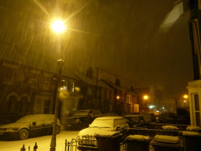 Snow begins, around 6pm